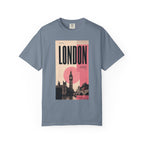 London Vintage Travel Poster Graphic Tee | Big Ben Retro Pink Design