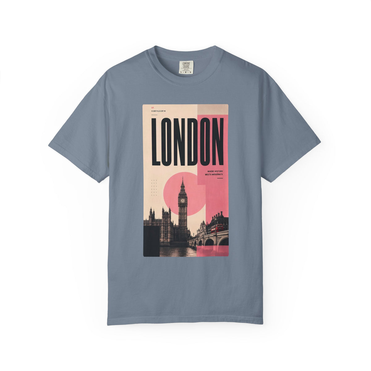London Vintage Travel Poster Graphic Tee | Big Ben Retro Pink Design