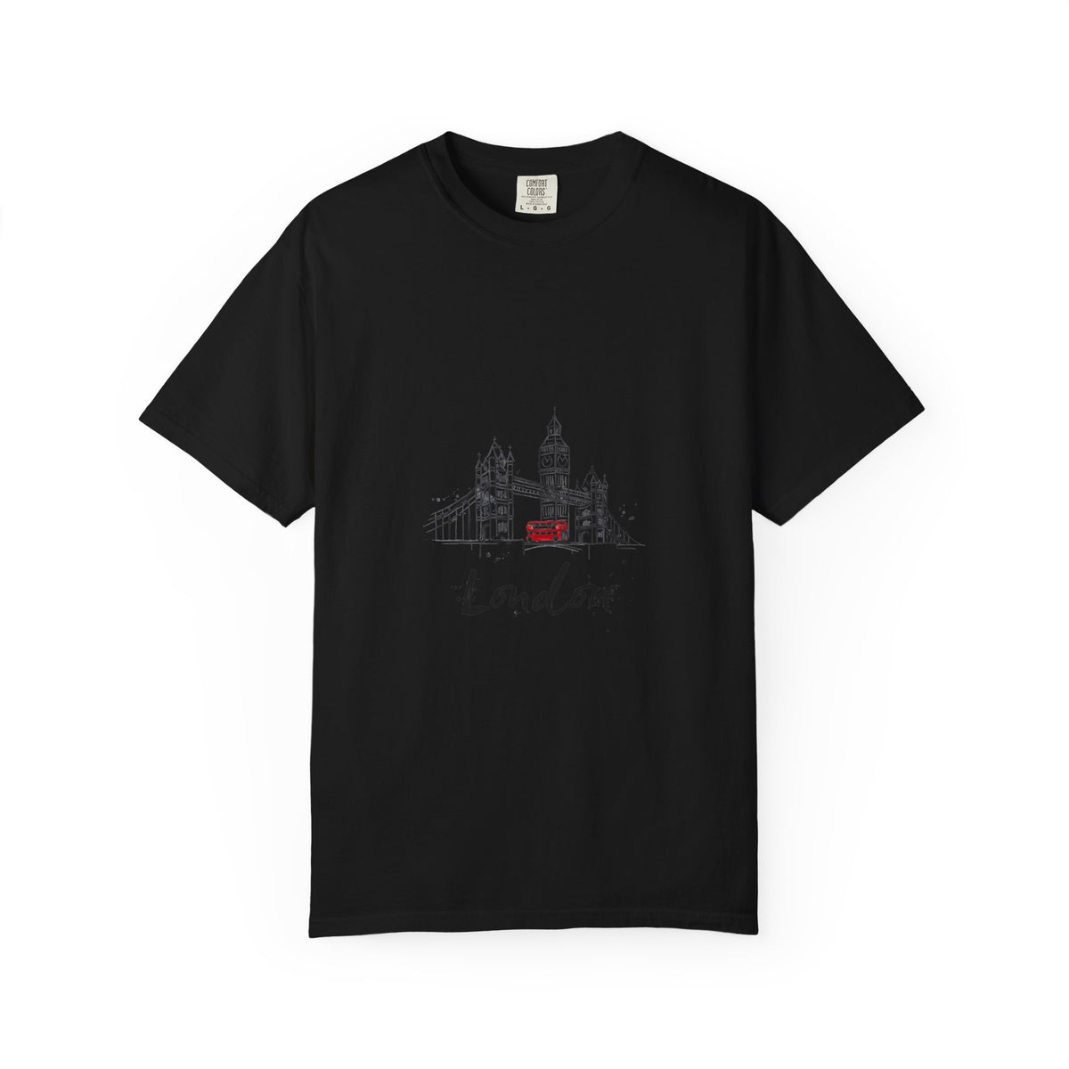 London Tower Bridge Watercolor Sketch Graphic Tee | Big Ben Red Bus Design