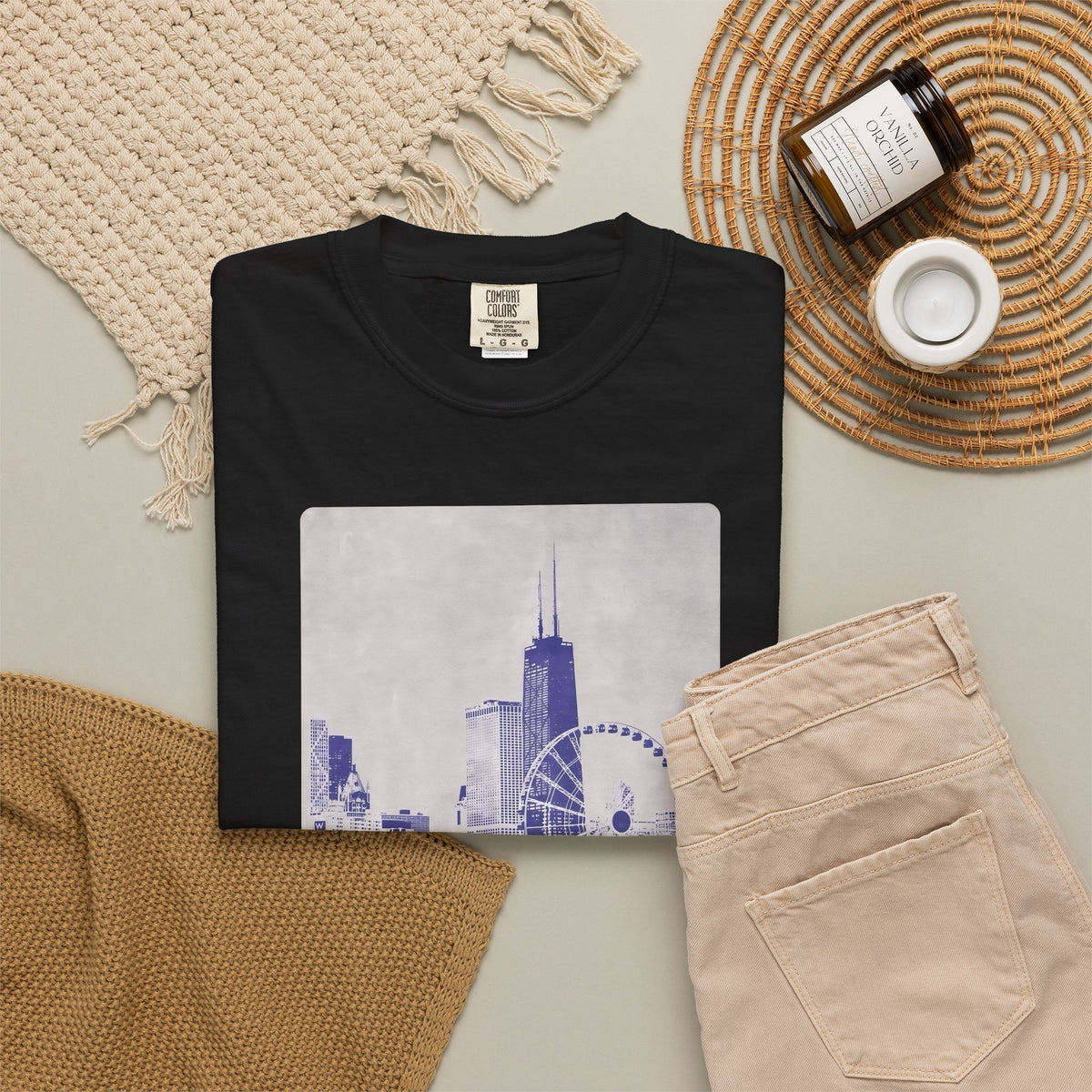 Chicago Patterned Typography Football Colors Graphic Tee