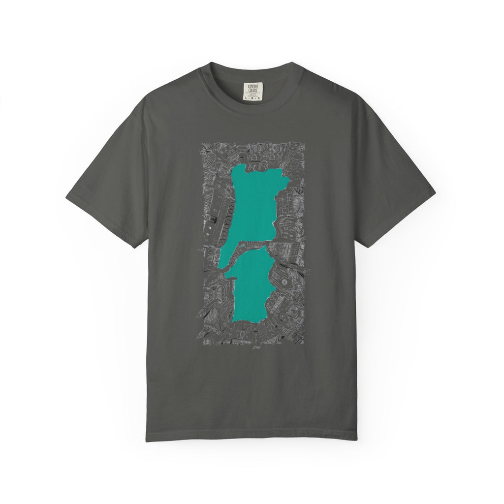London City Sketch Illustration Graphic Tee | Hand-Drawn Waterway Cityscape
