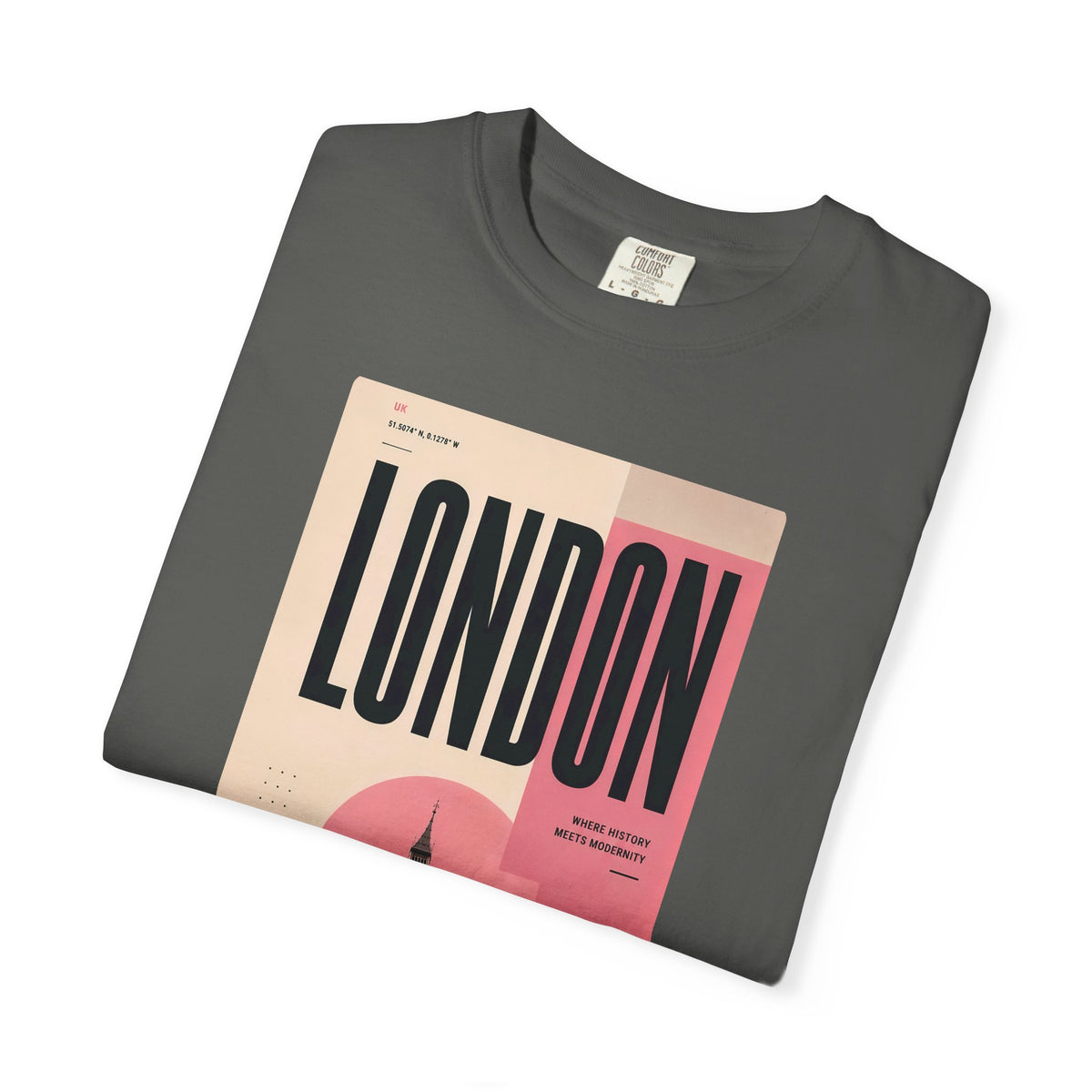London Vintage Travel Poster Graphic Tee | Big Ben Retro Pink Design