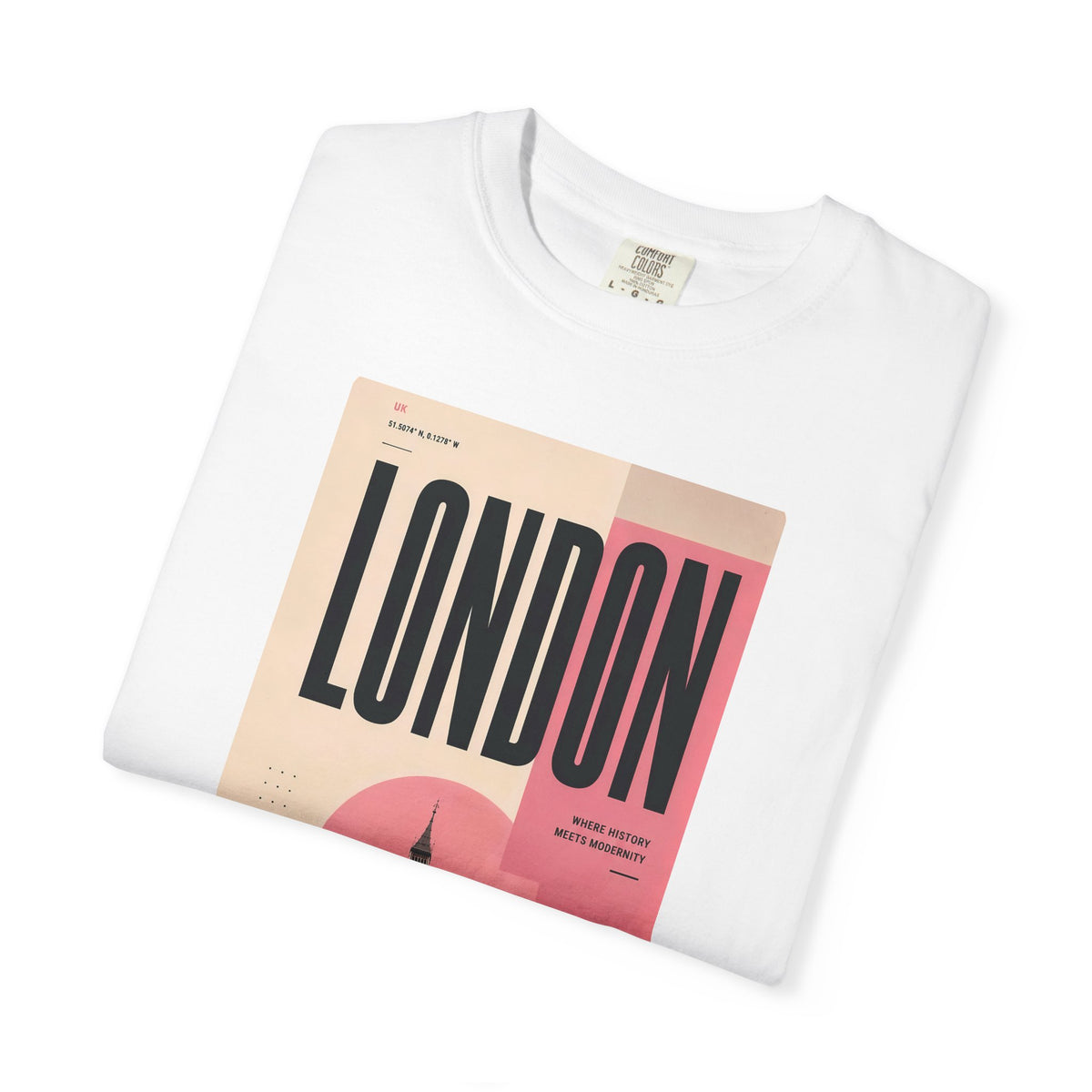London Vintage Travel Poster Graphic Tee | Big Ben Retro Pink Design