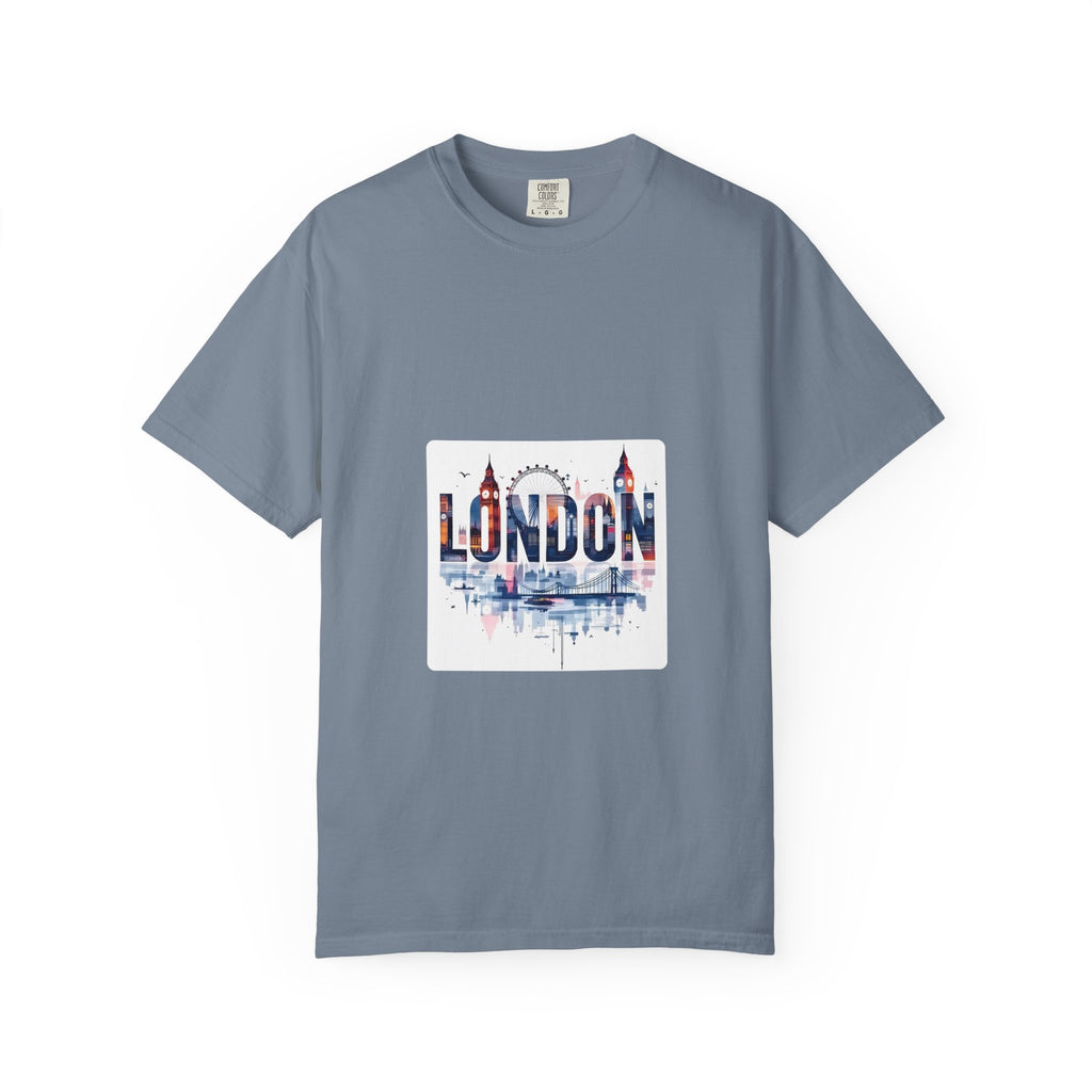 London Skyline Watercolor Typography Graphic Tee | Big Ben & London Eye