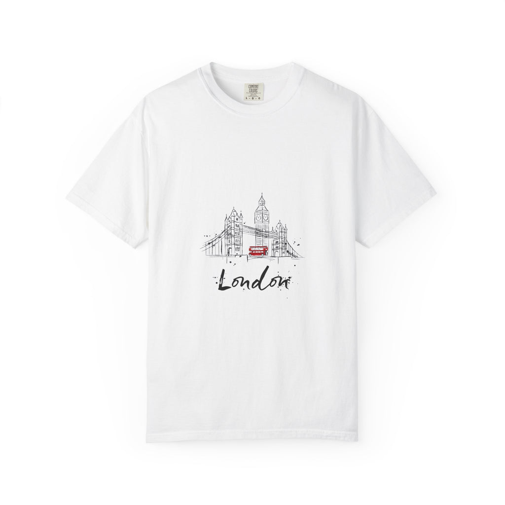 London Tower Bridge Watercolor Sketch Graphic Tee | Big Ben Red Bus Design