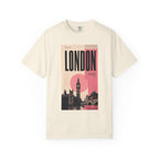 London Vintage Travel Poster Graphic Tee | Big Ben Retro Pink Design
