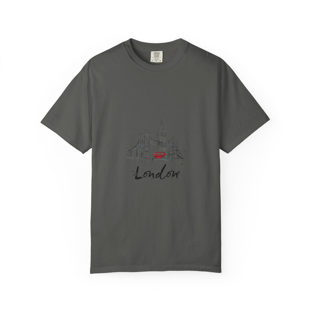 London Tower Bridge Watercolor Sketch Graphic Tee | Big Ben Red Bus Design