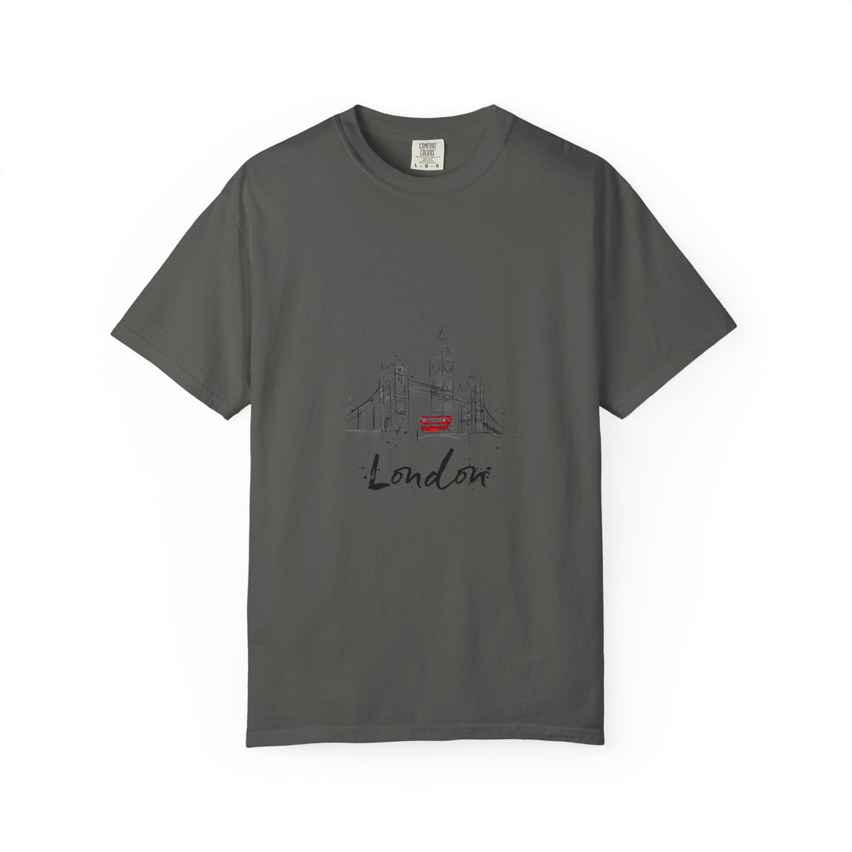 London Tower Bridge Watercolor Sketch Graphic Tee | Big Ben Red Bus Design