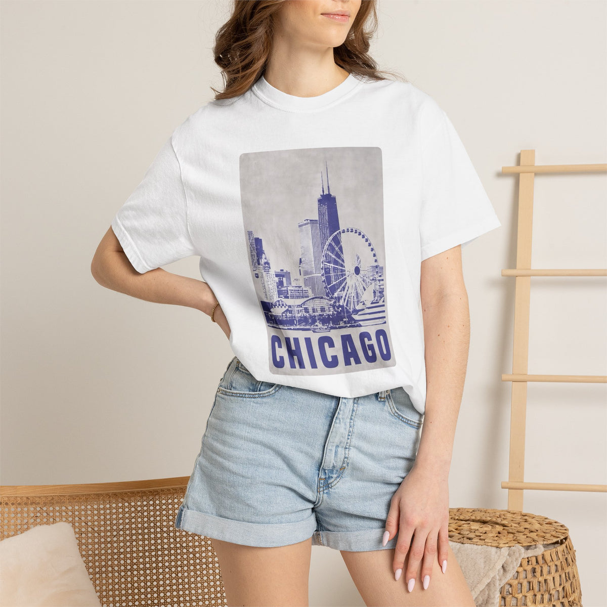 Chicago Patterned Typography Football Colors Graphic Tee