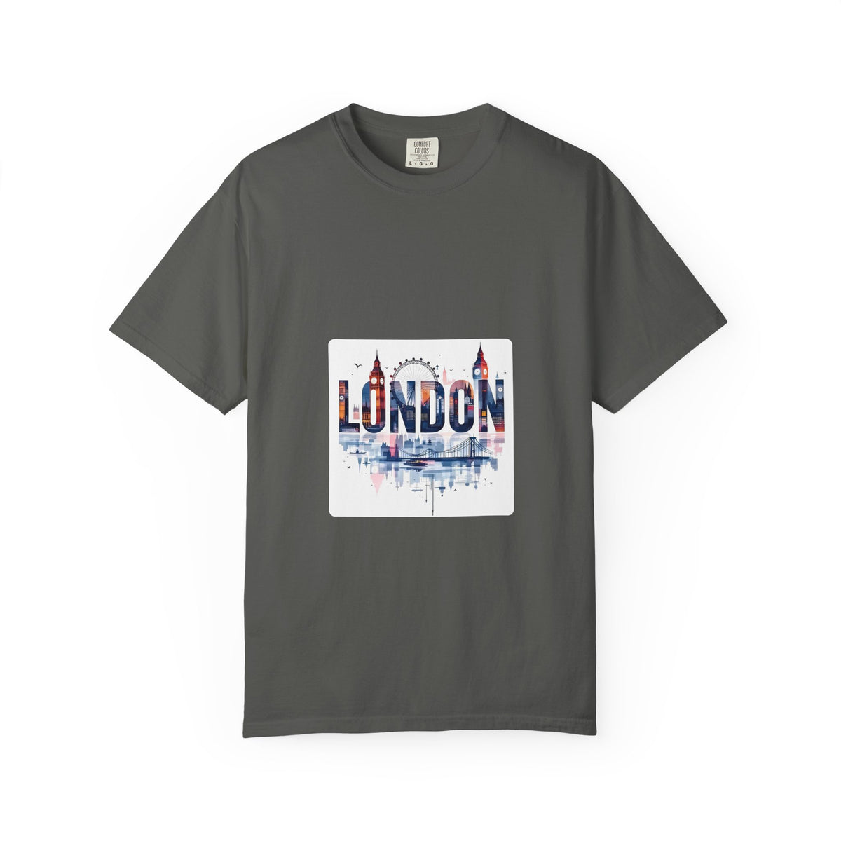 London Skyline Watercolor Typography Graphic Tee | Big Ben & London Eye