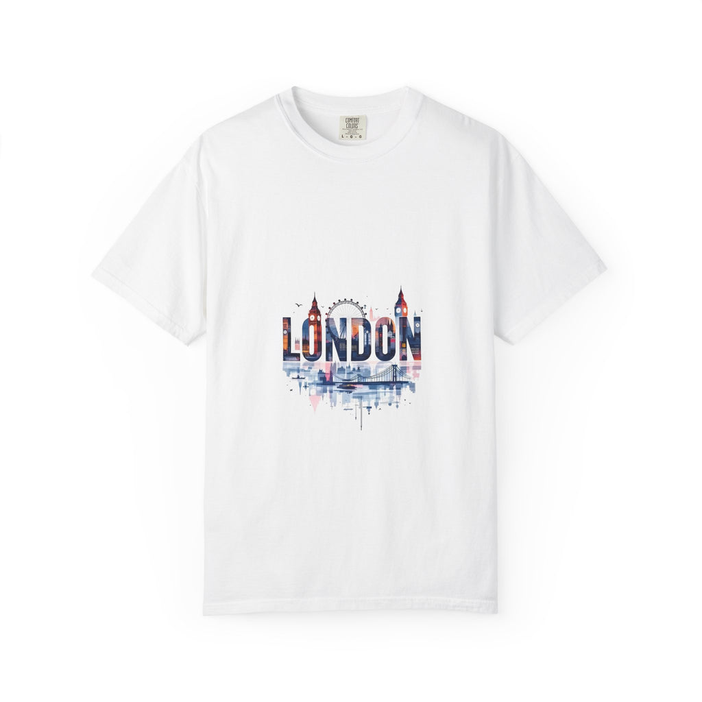 London Skyline Watercolor Typography Graphic Tee | Big Ben & London Eye