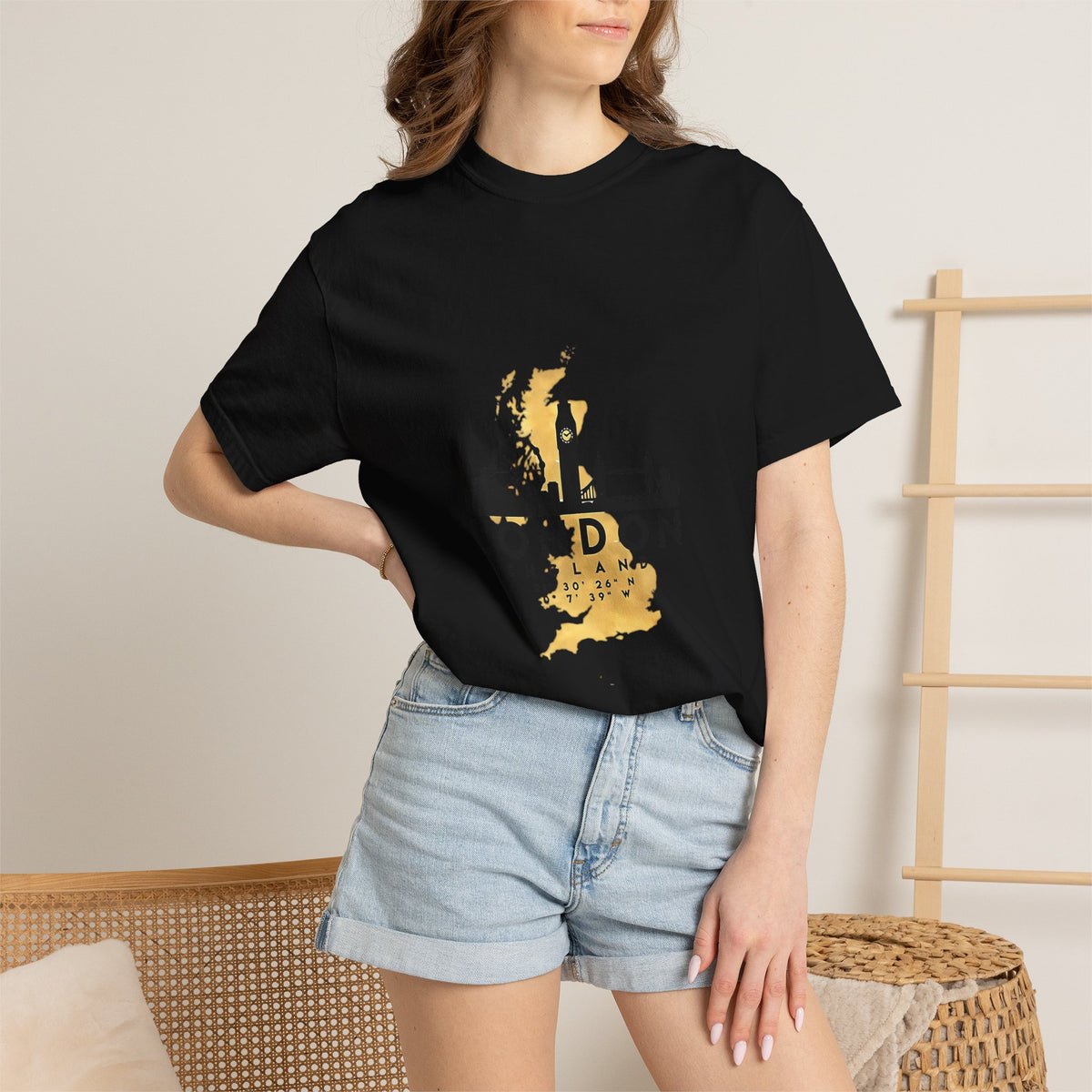 London England Skyline Map Silhouette Graphic Tee | Gold City Coordinates Design