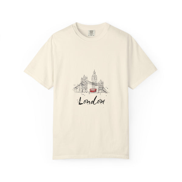 London Tower Bridge Watercolor Sketch Graphic Tee | Big Ben Red Bus Design